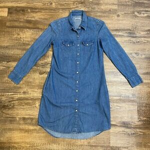 Gap Denim Shirt Dress Women Small‎ Pearl Snaps Pockets Western Rustic Americana